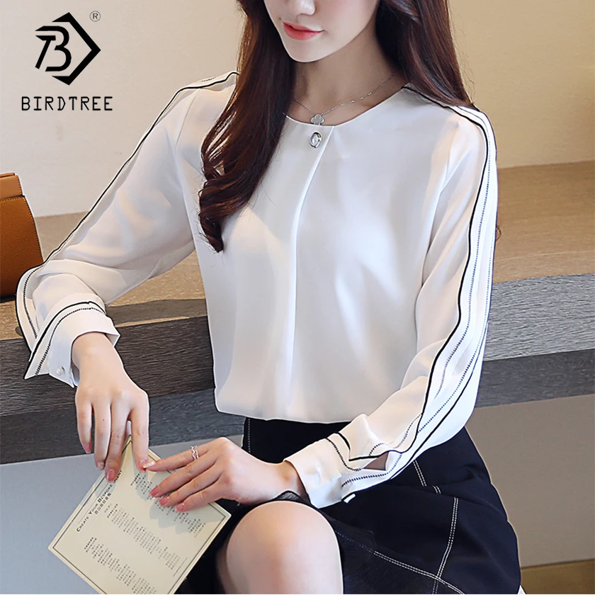 

2018 Autumn New Arrival Women's Chiffon Sweet Korean Style O-Neck Loose Full Sleeve Tops Elegance Shirt Hot T88032L