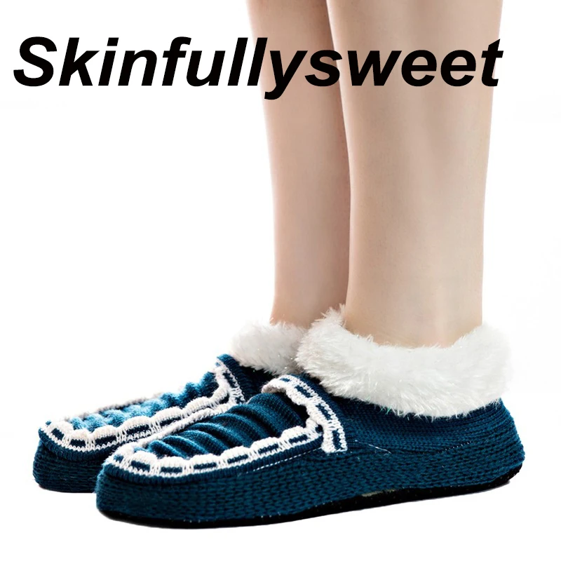 

2018 New Warm Women Wool Slippers Cotton Shoes Plush Floor Shoe Bow-knot Fleece Indoor Shoes Non-slip Home Slippers