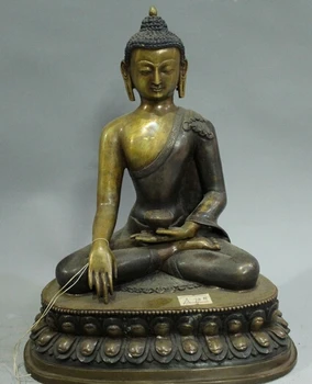 

WBY xiuli 003789 10" Tibet Tibetan Pure Bronze Seat Shakyamuni Amitabha Rulai Buddha Lotus Statue