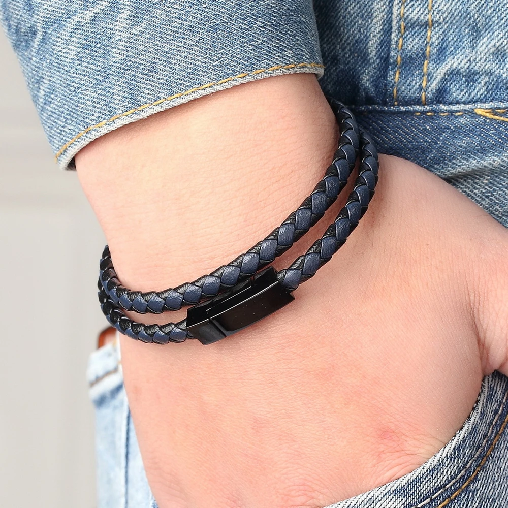 

TYO Cute/Romantic Style Luxury Double Bracelet Bangles Powerful Magnet Stainless Steel Genuine Leather Bracelet For Neutral Gift