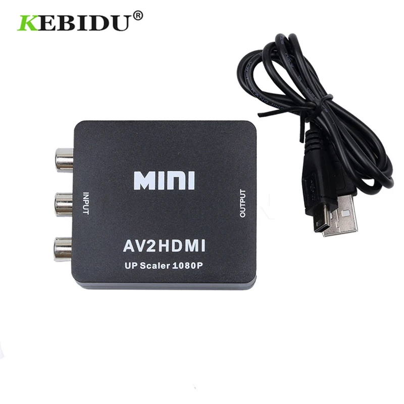 

kebidu Full HD Male to Female RCA AV TO HDMI Converter Adapter Mini Composite CVBS to HDMI AV2HDMI Audio Converter