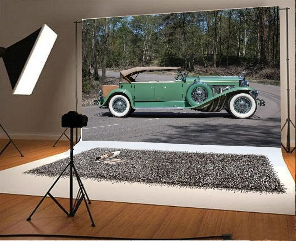 

Photography Backdrop Jungle Vintage Old Car Roadster Highway Sunshine Nature Travel Photo Background Party