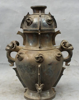 

wholesale factory 12" Marked Chinese Dynasty Superb Pure Bronze Copper Sheep Head Statue Jar Pot 25% off