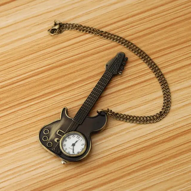 Hot Creative Bronze Guitar Style Quartz Pocket Watch Necklace Watches for Women Hot Creative Bronze Guitar Style Quartz Pocket Watch Necklace Watches for Women