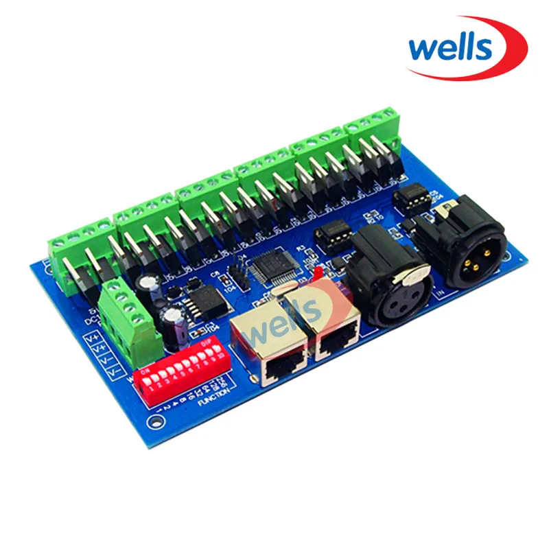 

LED DMX512 18CH Controller DC 12-24 V DMX512 Decoder met RJ45 Uitgang Voor RGB LED Strip Module Controller