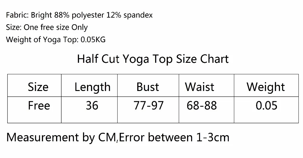 Half cut yoga top size chart