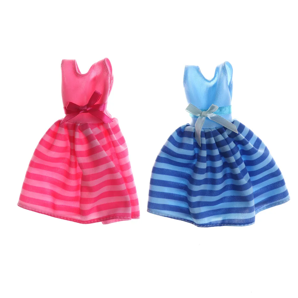 

Fashion Dress Handmade Party Dating Dinner Mini Gown Stripes Pattern Bowknot Clothes For Doll Accessories Kids Toy Gift