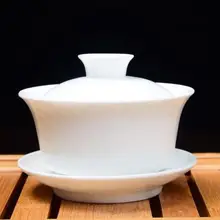 Цзиндэчжэнь Набор из трех предметов gaiwan белый фарфор кунг фу Улун чай инструменты Премиум ge печи кракле глазури набор сосок