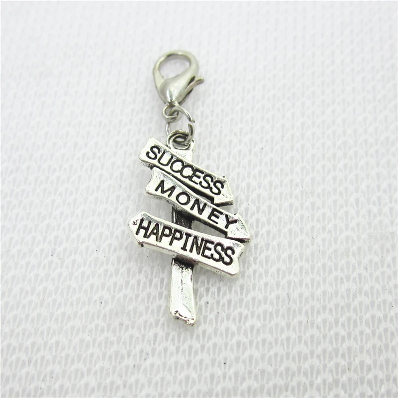 

20pcs/lot SUCCESS MONEY HAPPINESS dangle charms lobster clasp Hanging charm DIY bracelet necklace Jewelry Accessories Charms