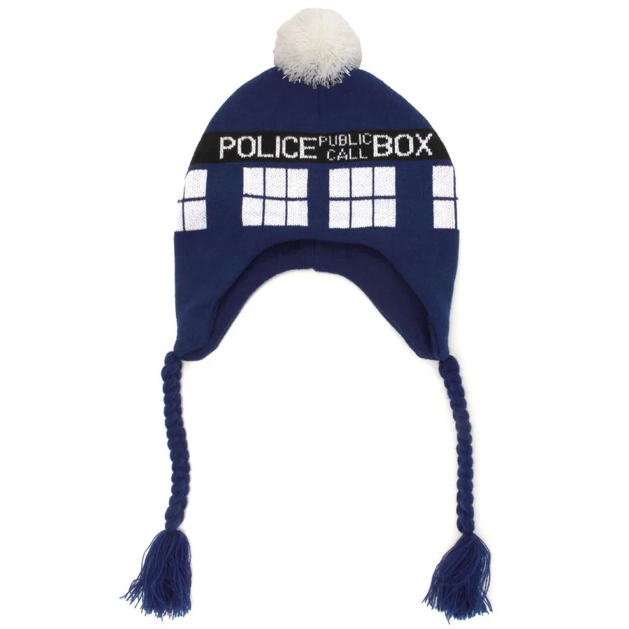 Doctor Who теплые шапки и кепки TARDIS Bobble вязаные плетеные кисточки полицейская коробка шапочка для подарков Косплей Реквизит спортивная шапка s для пар - Цвет: Синий