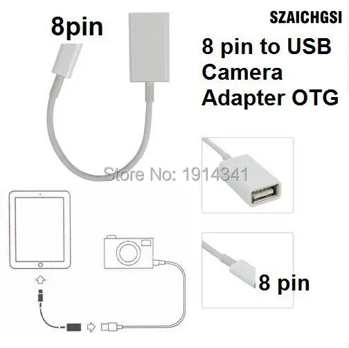 SZAICHGSI 8 pin папа к USB Женский OTG адаптер 8pin кабель для iPhone 7 6 5 iPad 4 Mini Air белый цвет
