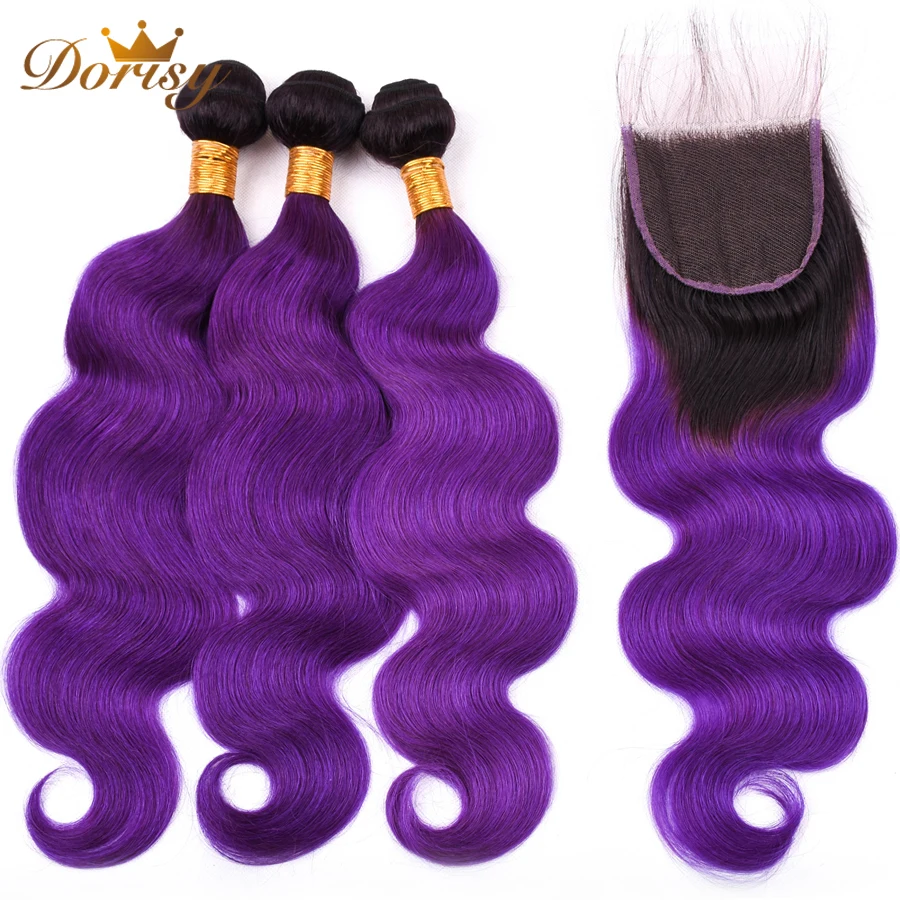 

T1b Purple Ombre Peruvian Body Wave Bundles With Closure Human Hair Bundles With Closure Lace Closure With Remy Hair Bundles