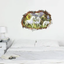 Единорог, лошадь, forset, настенные наклейки, креативные, 3d, разбиваются на стену, эффект изображения, установка, наклейка, декоративная, детская, Декор, наклейка