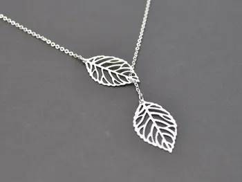 

Double Nature Leaf Necklaces Plant Lariat Leaf Pendant Necklace Tree Hollow Fallen Leaves Necklace for Ladies Women