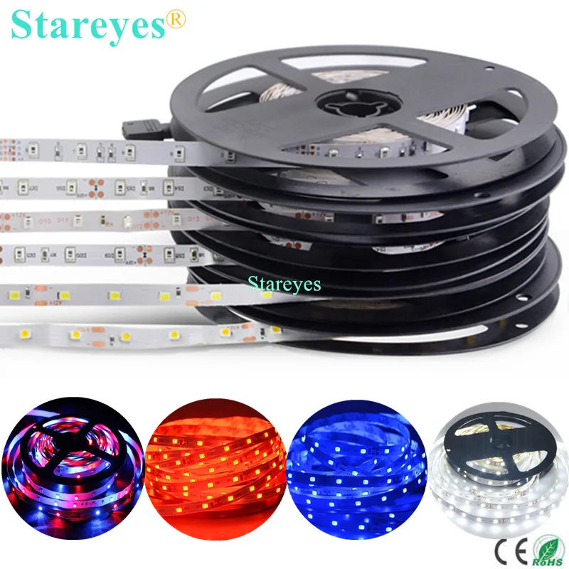 

1 Piece 5m SMD 2835 3528 270 300 LED 54 60LED/m DC12V No Waterproof Single Color Strip Flexible led ribbon String RGB tape Light