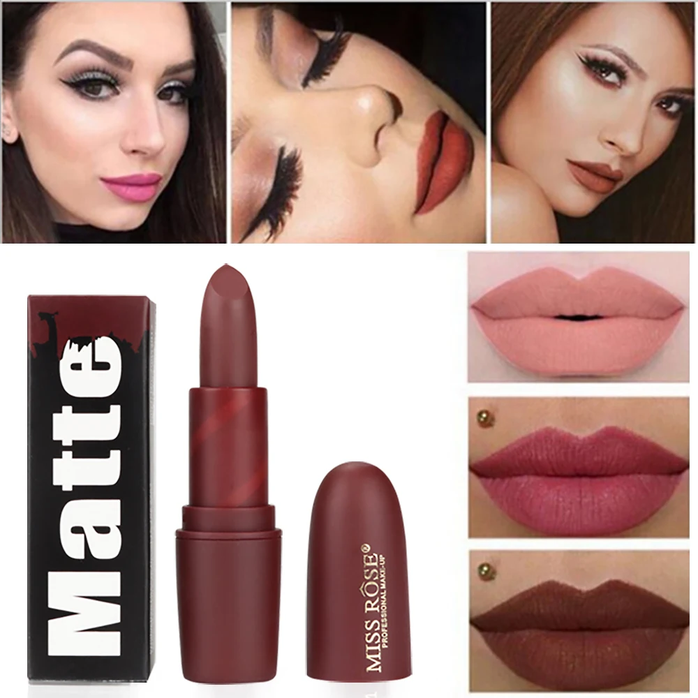 Мисс Роуз Новая мода Цвет Красота красные губы Батон Matte Lip Stick Водонепроницаемый