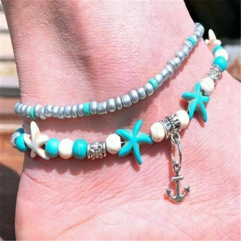 Винтажный бисер Морская звезда ножные браслеты с черепахой для женщин многослойный ножной браслет ручной работы богемные ювелирные изделия