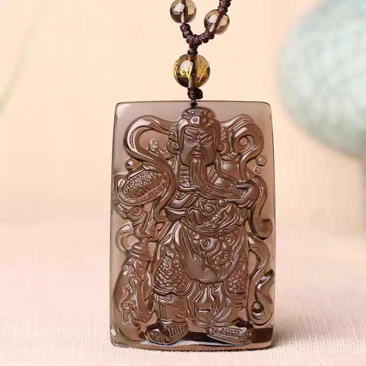 

Beautiful ice 100% Natural A Obsidian Carved guan yu Buddha Necklaces pendant
