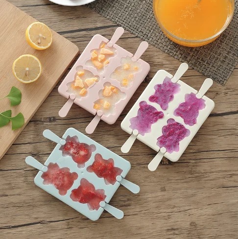 

Cute Cartoon Ice Cream Mold 4-hole Bear Pattern Ice Tray Tubs Popsicle Maker Kitchen DIY Tools