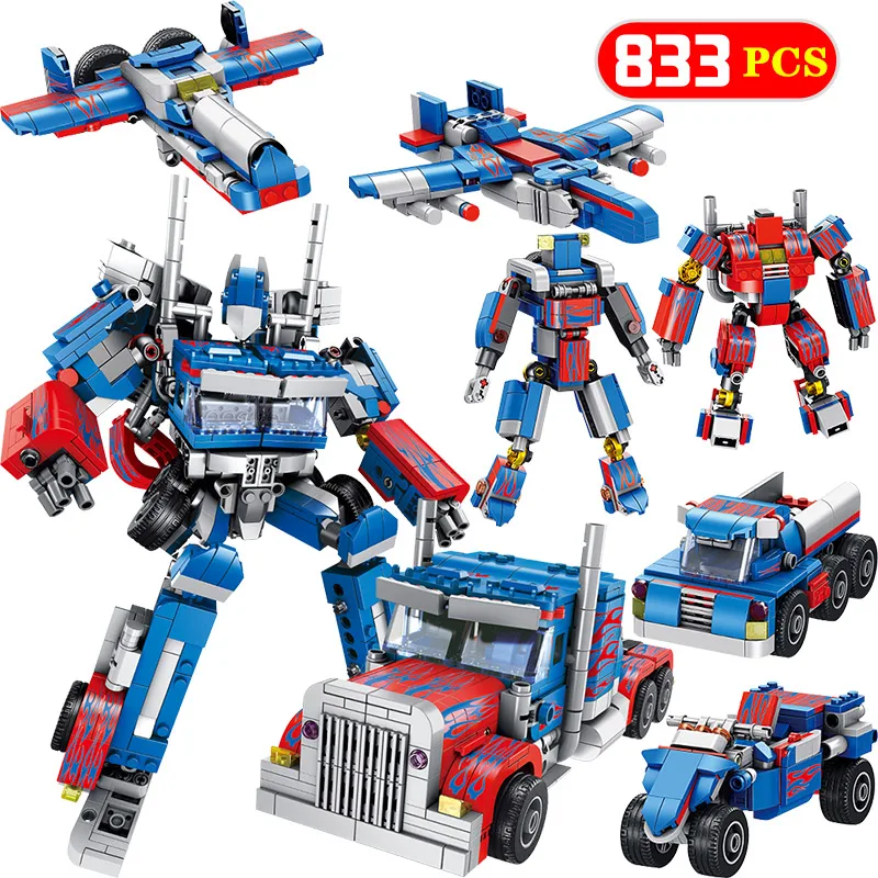 833pcs Children Robot Toy Legoingly Transformation Anime Series Action Figure Toy 2 Size Robot Car Technic Model Toy for Boy