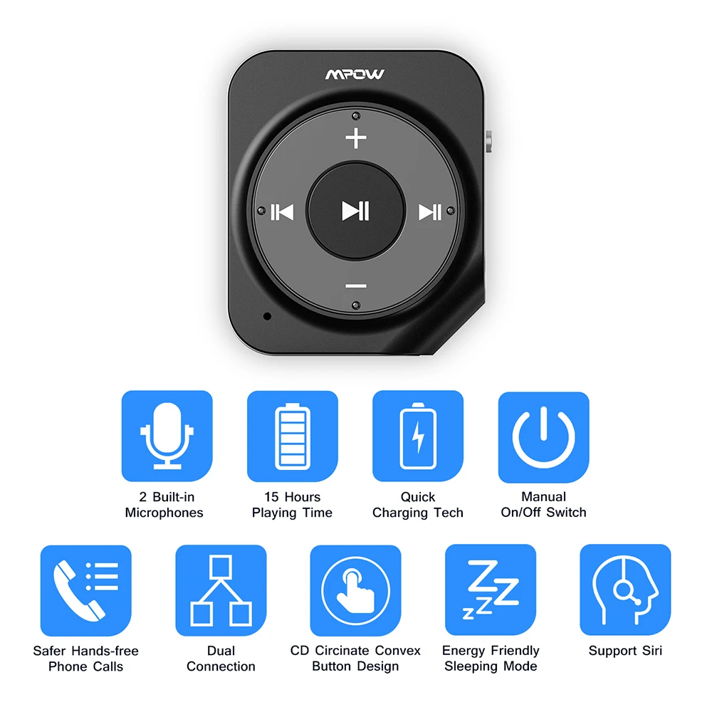 Bluetooth приемник Mpow BH203 15 часов воспроизведения двойной микрофон шумоподавление