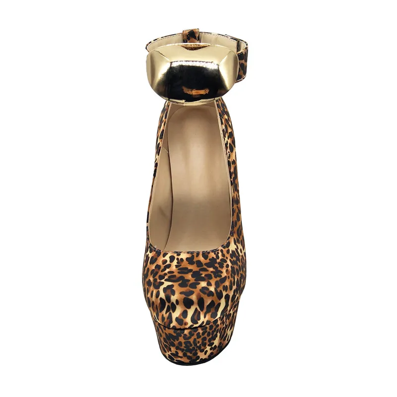 Fghgf/Новинка г. Каблук 16 см пикантные женские туфли с круглым носком, леопардовым принтом и металлической отделкой размеры US5-10.5