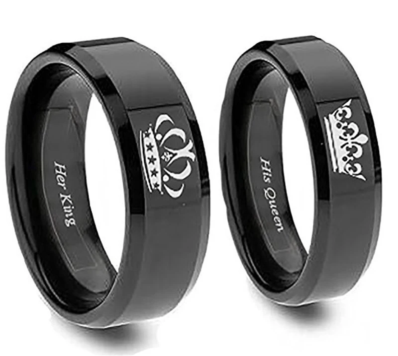 

2pcs Black Color Mirror Surface Stainless Steel Couple Ring Laser Engraving Not Fade Wedding Brand Party Girl Boy Ring