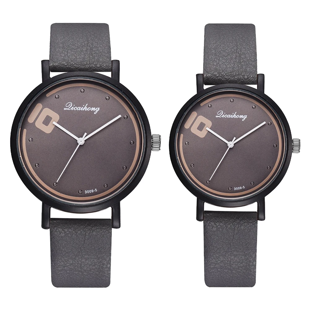 2019 простые мужские и женские аналоговые с круглым циферблатом лента, сиденье из искусственной кожи пара кварцевые наручные часы