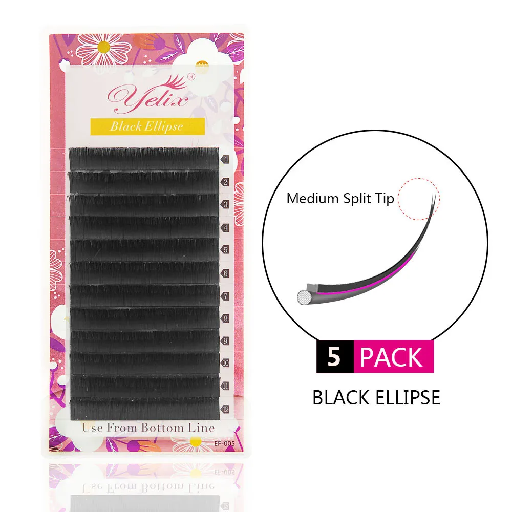 

Matte Black Flat Eyelashes Extension Mink Ellipse Eyelash False Lashes Extension Split Tips Natural Light Soft Lash 5PCS