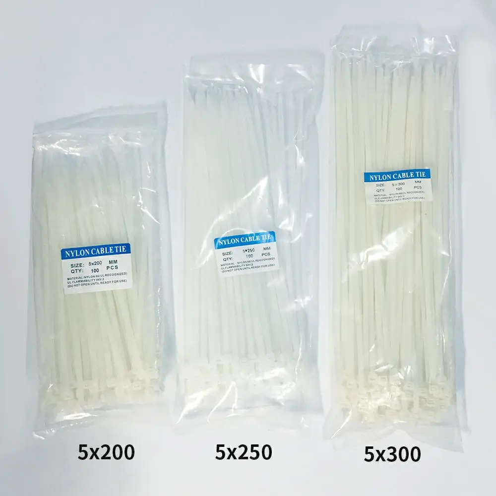 5x200/5x250/5x300 самоблокирующиеся пластиковые нейлоновые кабельные стяжки на молнии 300 шт. 2 цвета кабельные стяжки крепежный кабель - Цвет: White