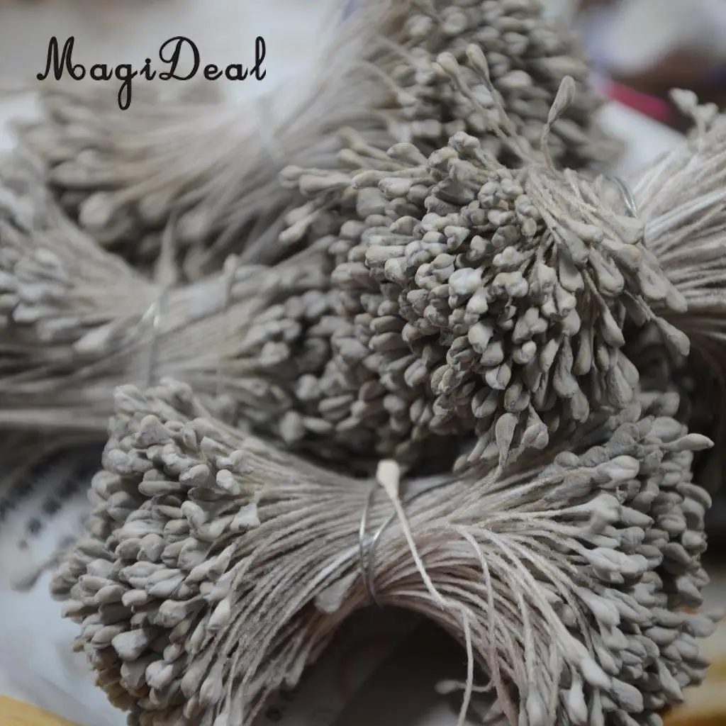 MagiDeal 360 Pieces 6cm Artificial Pearl Double Heads Flower Stamen Pistil beige Wedding Bouquet Hair Accessories
