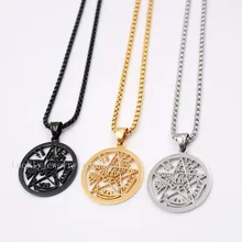 أفضل بائع الذهب/الفضة/الأسود المقاوم للصدأ الدينية هندسية الخماسي يكا قلادة رولو سلسلة قلادة 18-30 بوصة(China)