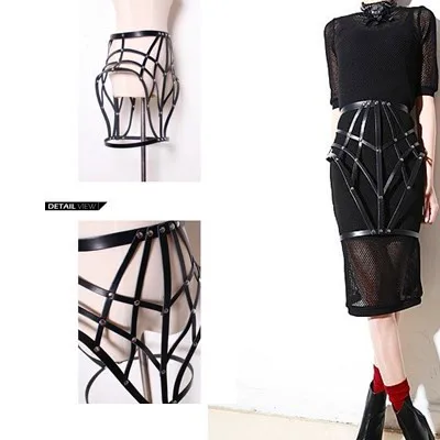 

sexy fashion adjustable faux leather body harness, studded cutout night out decorative bondage straps on waist & hips in black