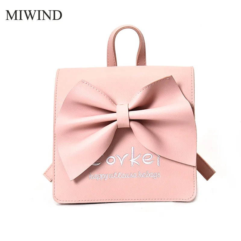 MIWIND Women Backpack PU Leather Backpacks Softback Bags Brand Name Bag Cute Big Bowknot Backpacks