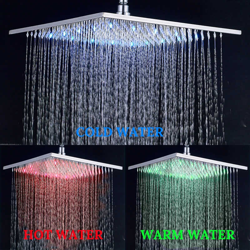 Роскошный Матовый никель/хром/черный светодиодный 1" душ с дождевой насадкой из нержавеющей стали квадратные Меняющие цвет лампы Showerhead
