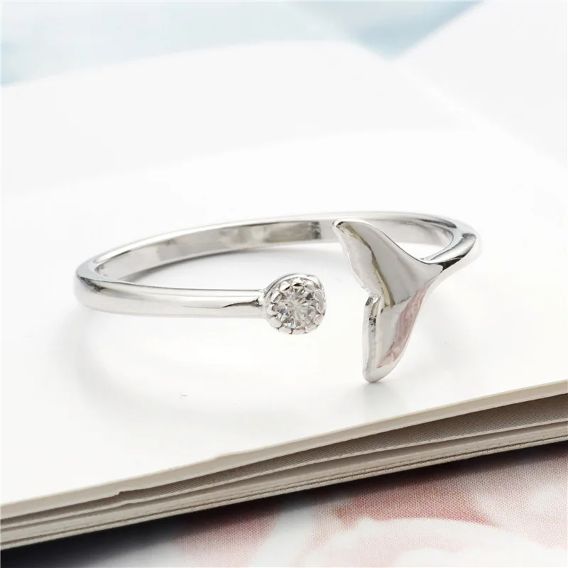 Mermaid tail simple zircon ring 100% Sterling 925 silver Jewelry Vintage Adjustable rings for women girl gift free size ring