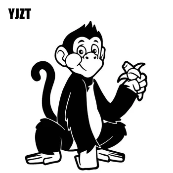 

YJZT 13.8CM*16.9CM Monkey Eating Banana Cartoon Car Sticker Car Trunk Decorate Vinyl Decal Black/Silver C4-1862