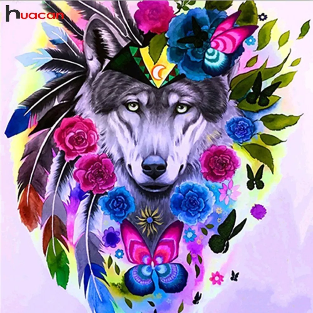 

HUACAN Diamond Painting Wolf 5D DIY Cross Stitch Diamond Painting Rhinestones Animals Diamond Mosaic Garden Decoration