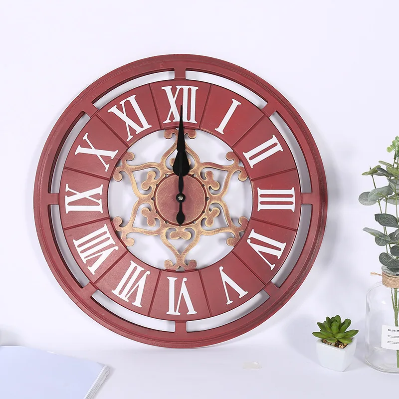 

50CM Large Wall Clock Saat Retro MDF Clock Reloj Relogio de parede Horloge mural Home living room mute round wall clocks watch