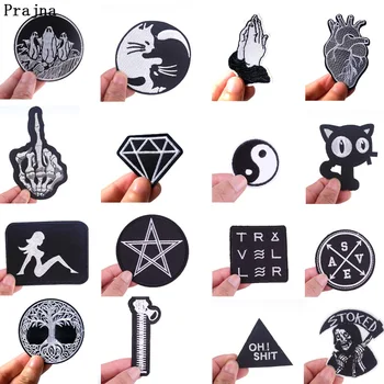 

Prajna Black and white Patches DIY Embroidered Patch for Clothing Iron on Stickers to Cloth Punk Hippie Applique Round Badge F