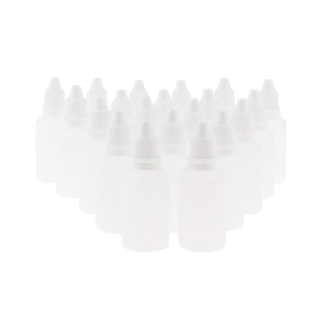 20Pcs 30ML Empty Refillable Plastic Squeezable Dropper Bottle Portable Eye Liquid Essential Oil Container Vials with Screw Cap