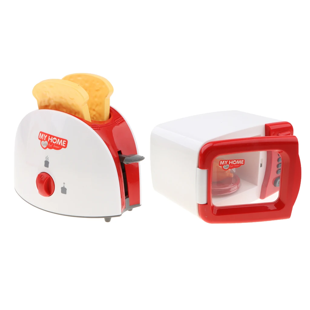 2 Pieces Simulation Home Appliance Kids Role Play Toy Bread Maker + Microwave Oven