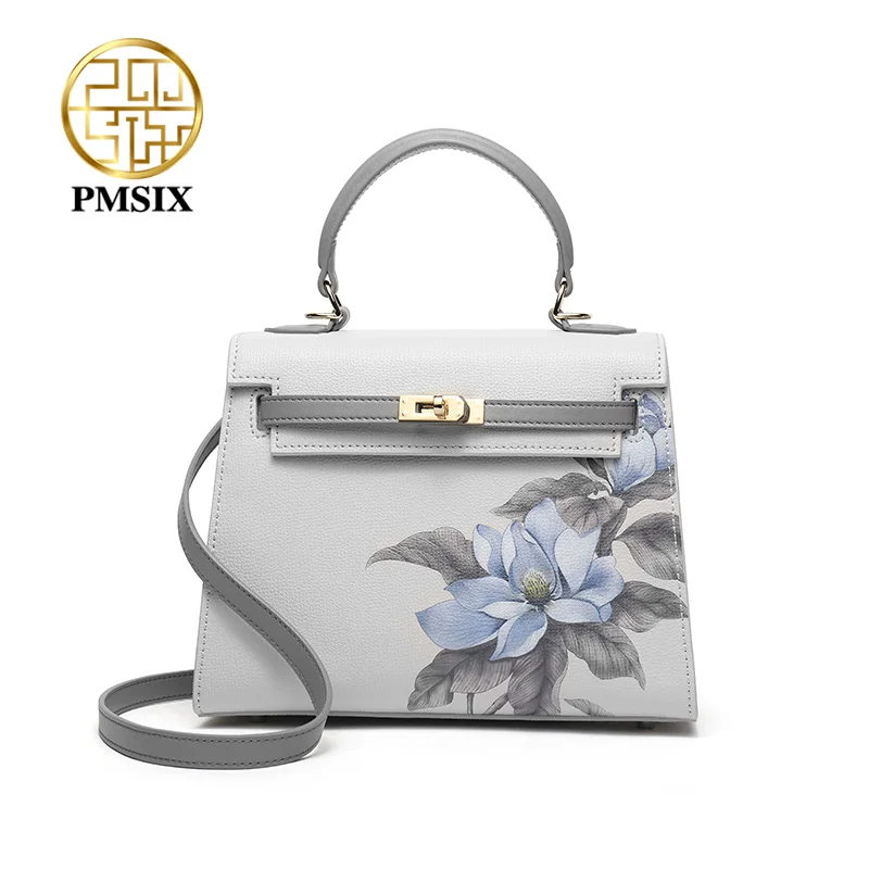 PMSIX Fashion Floral Printing Ladies' handbag Trapeze Shape Women Shoulder Bag Casual Crossbody Bags - Цвет: Серый
