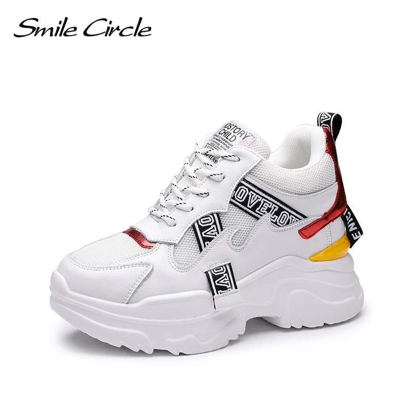 

Smile Circle Chunky Sneakers Women Flat casual platform Shoes 2019 spring Mesh breathable outdoor white shoes women