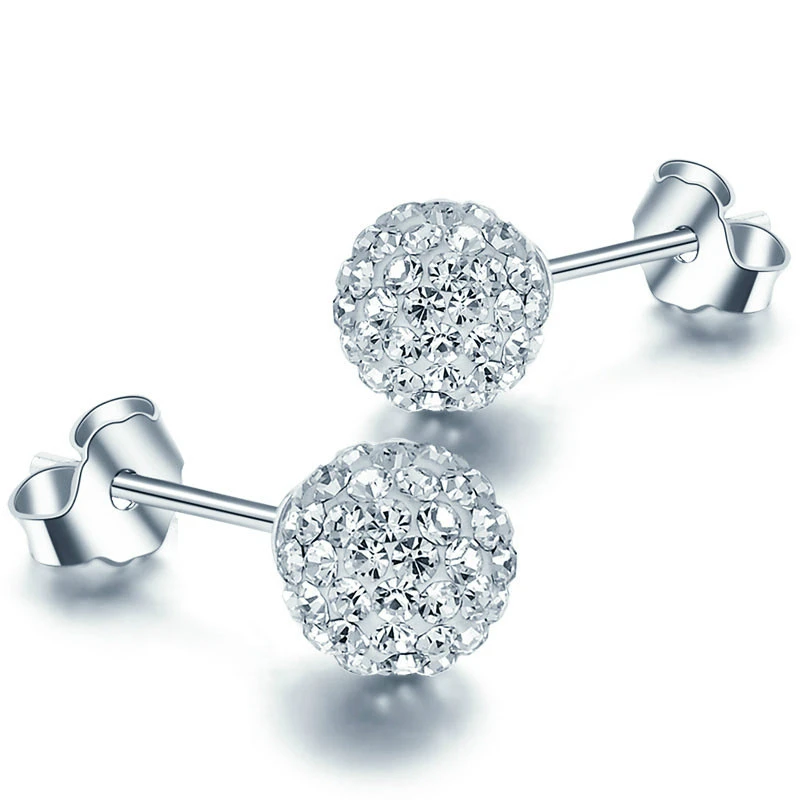 Высокое качество, популярные серебряные круглые серьги-гвоздики с кристаллами, бусины, ювелирные изделия 10 мм, 8 мм, 6 мм, серьги-гвоздики для женщин, циркониевые женские ювелирные изделия