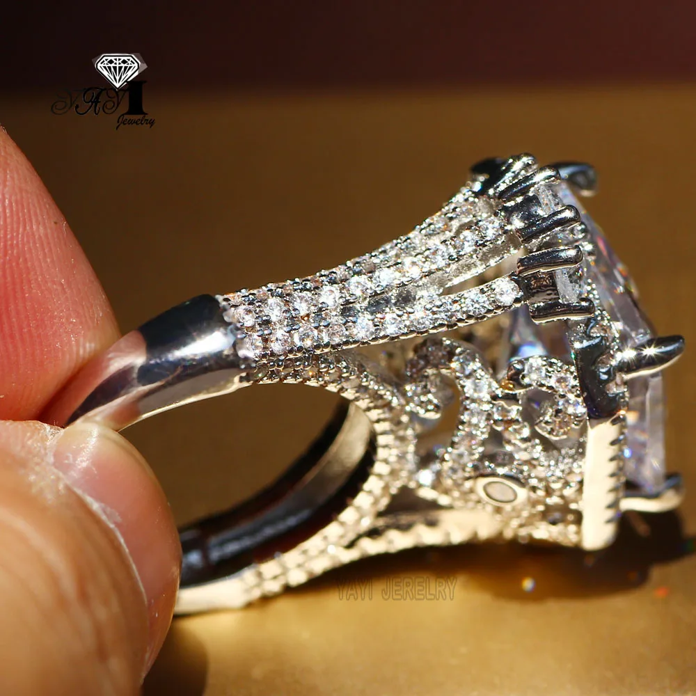 Ювелирные изделия yayi Princess Cut 15 CT 15*15 мм огромный белый циркон серебряного цвета обручальные кольца с сердцем вечерние кольца Подарки