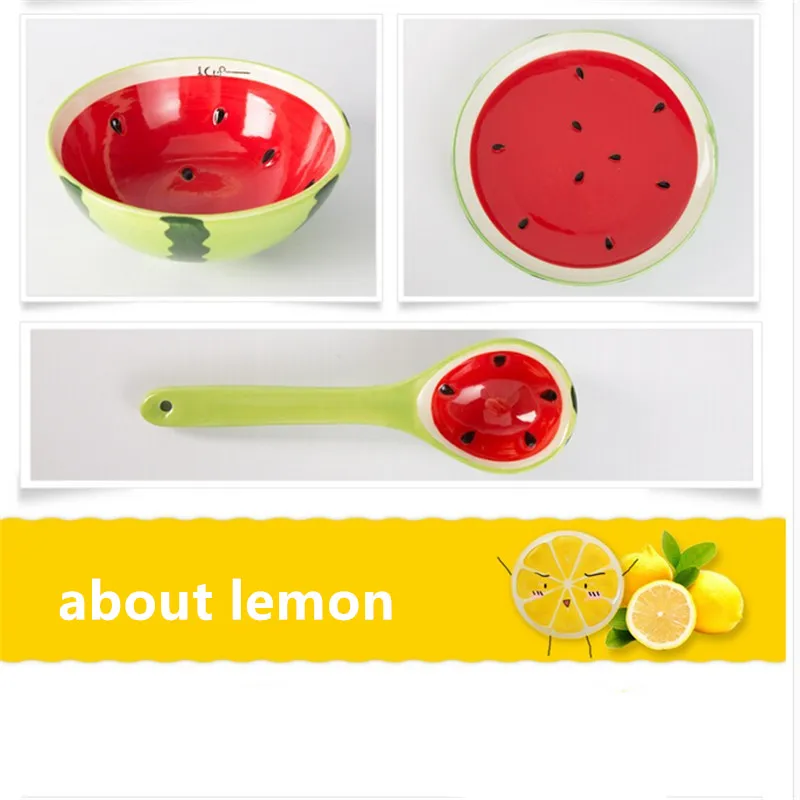 Креативная чаша, милая ручная роспись, фруктовая чаша/тарелка/ложка, арбуз, апельсин, лимон, керамическая чаша, мультяшная посуда, столовые приборы