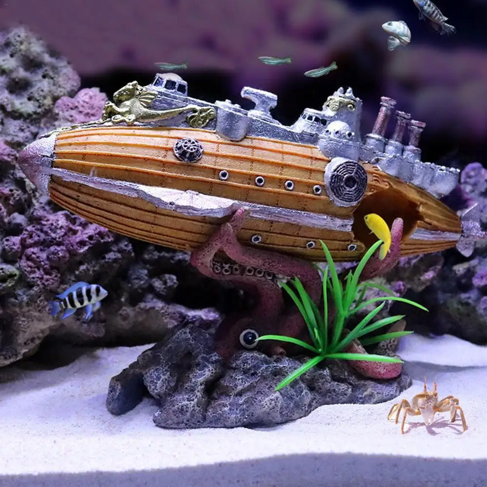 

Aquarium Landscaping Decoration Airship Battleship Submarine Shape Shelter House Fish Tank Rockery Decoration Ornaments