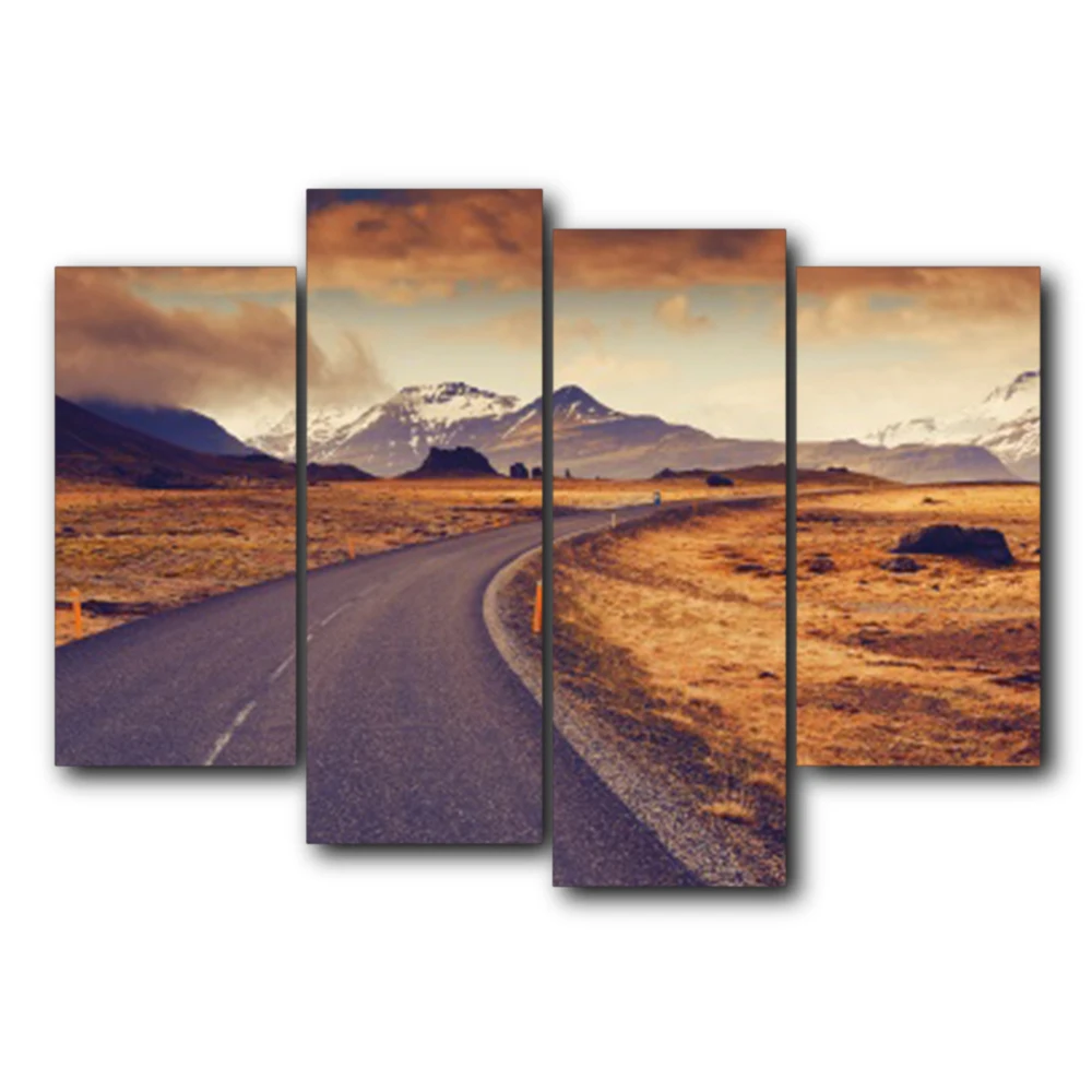 

Laeacco 4 Panel Natural Road Outside Posters and Prints Canvas Painting Wall Artwork Pictures Living Room Nordic Home Decoration