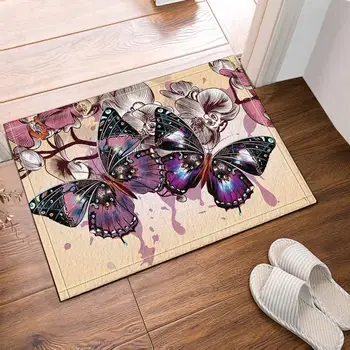 

Purple butterflies and flowers in Beige Bath Rugs, Non-Slip Floor Entryways Outdoor Indoor Front Door Mat